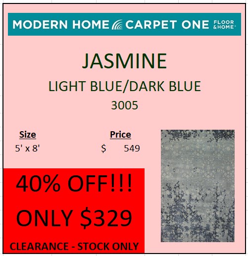 Picture of a clearance area rug that is light blue and dark blue blotches